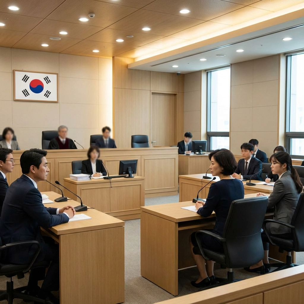 법정 다툼을 벌이고 있는 모습